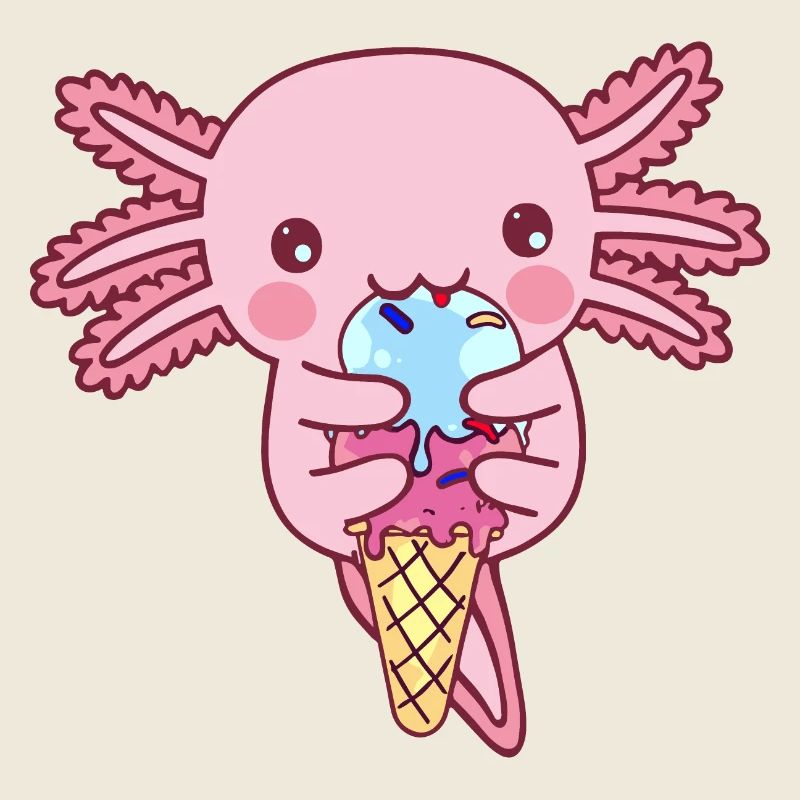 Süßer Axolotl isst ein Eis