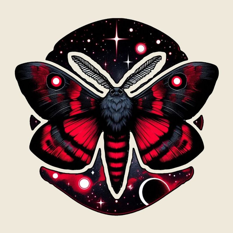 Red and Black Cosmic Moth - Celestial Mystical