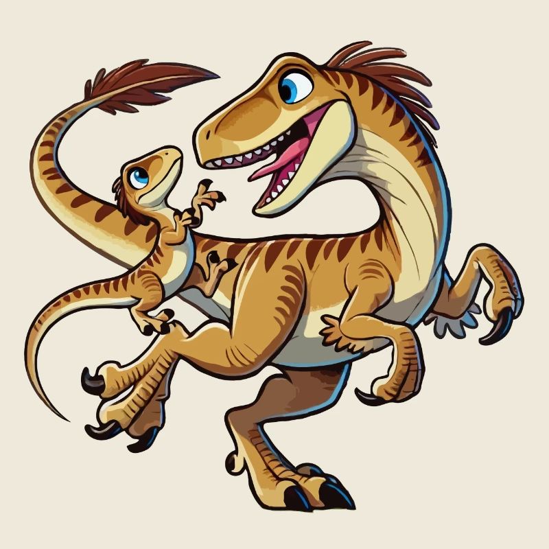 Velociraptor Mutter und Kind beim Herumtollen