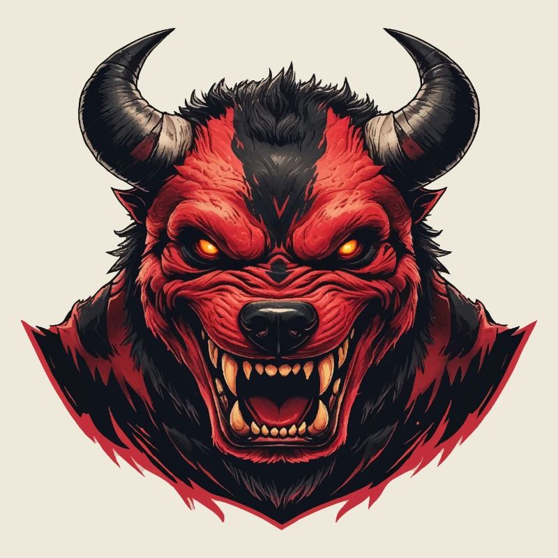 Fierce red and black demon head illustration