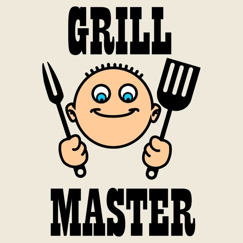 Grill master of the BBQ with kitchen tools
