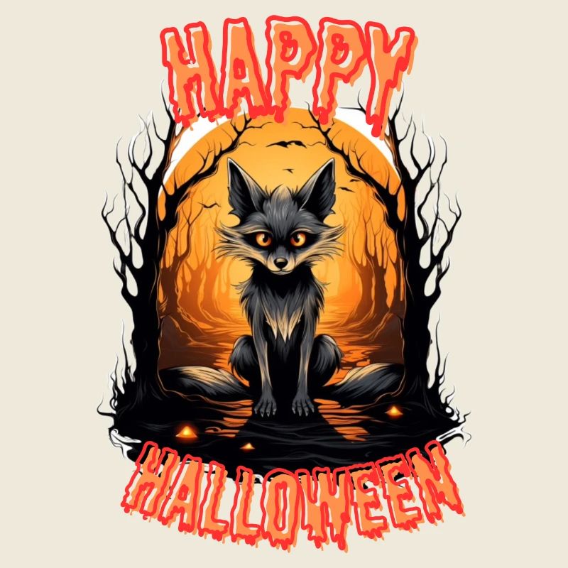 Fabuleux renard d’Halloween avec du feu
