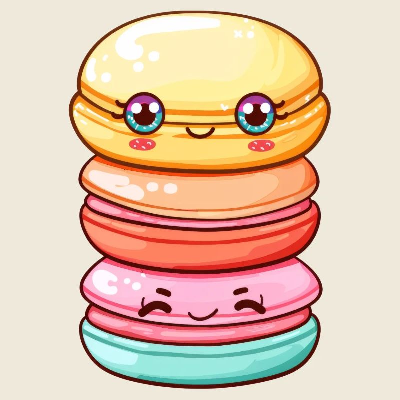 Pile de macarons kawaii aux visages heureux