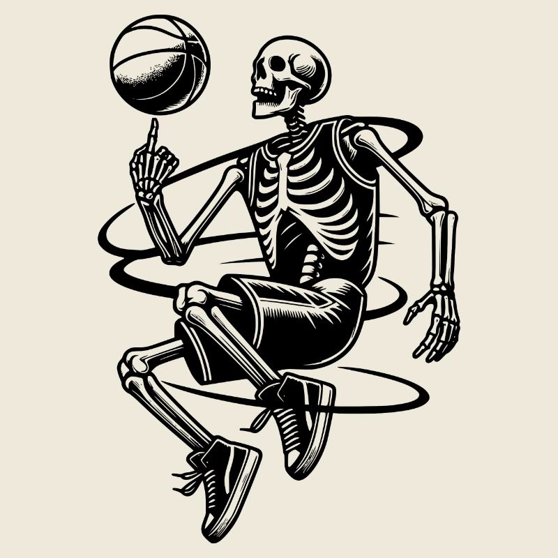 Halloween skeletons playing basketball
