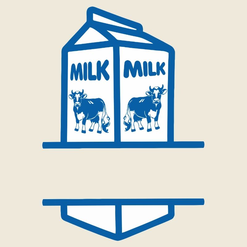 Blauer Milchkarton mit Kuh-eigenem Text