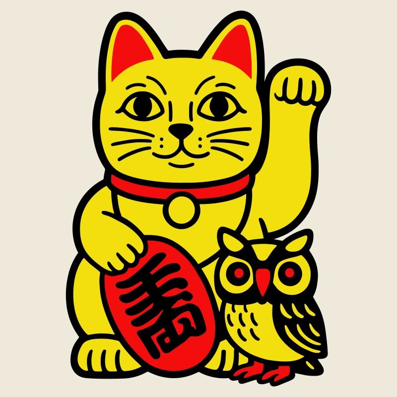 Lucky cat with little owl