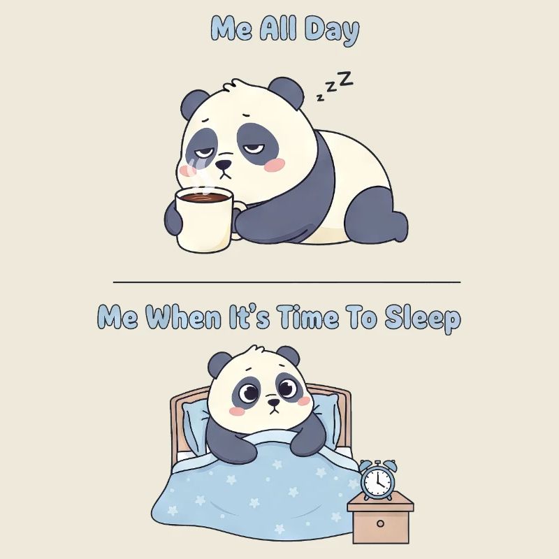 Cute panda cartoon sleepless tired office work