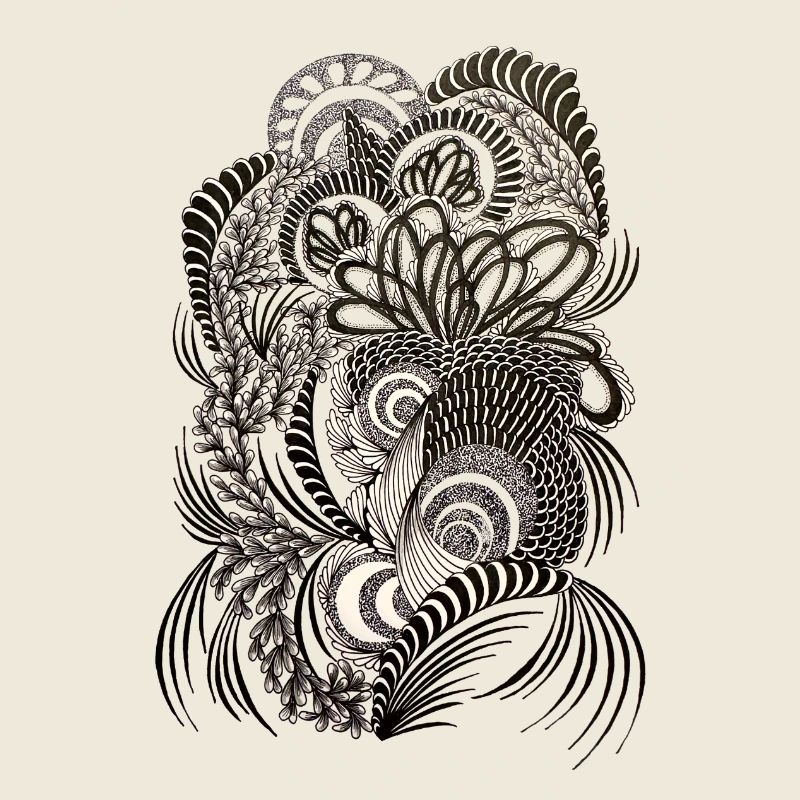 Black White Doodle Floral Pattern