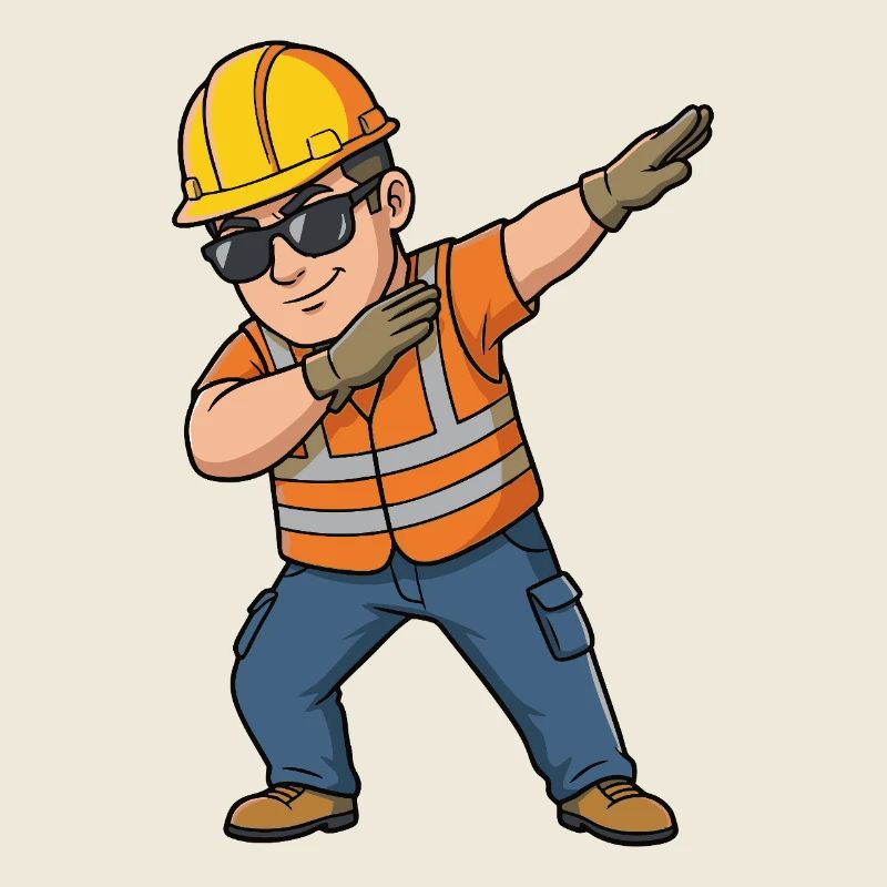 Ouvrier du bâtiment en train de s’attaquer – Motif de dessin animé drôle