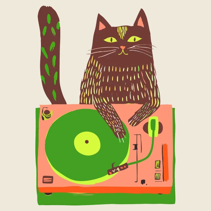 Cat DJ on Neon Turntable