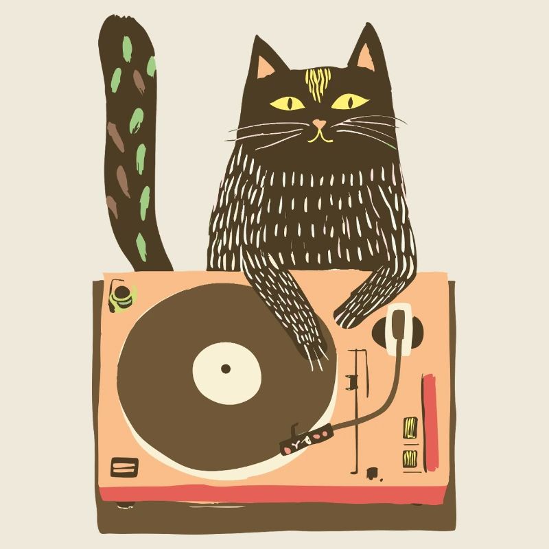 DJ chat sur platine vinyle