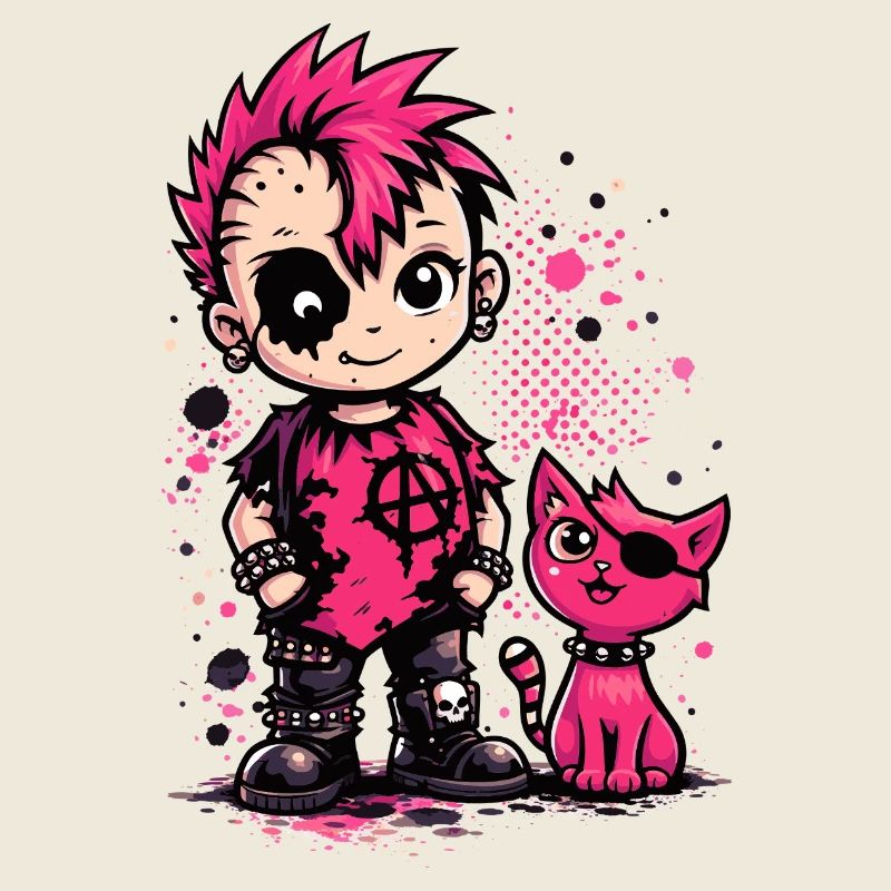 Punk Kid mit pinker Katze