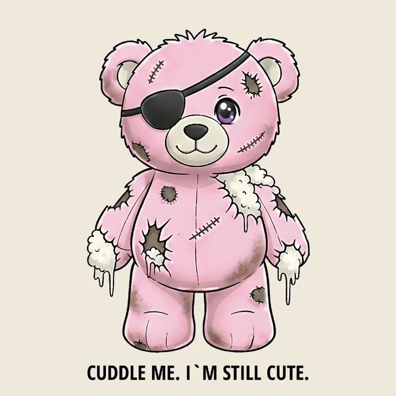 Ours en peluche rose patchwork avec cache-œil