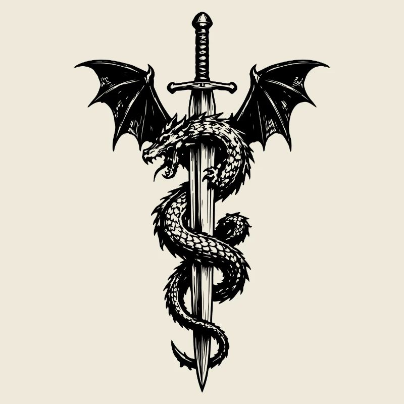 Blason médiéval avec dragon et épée
