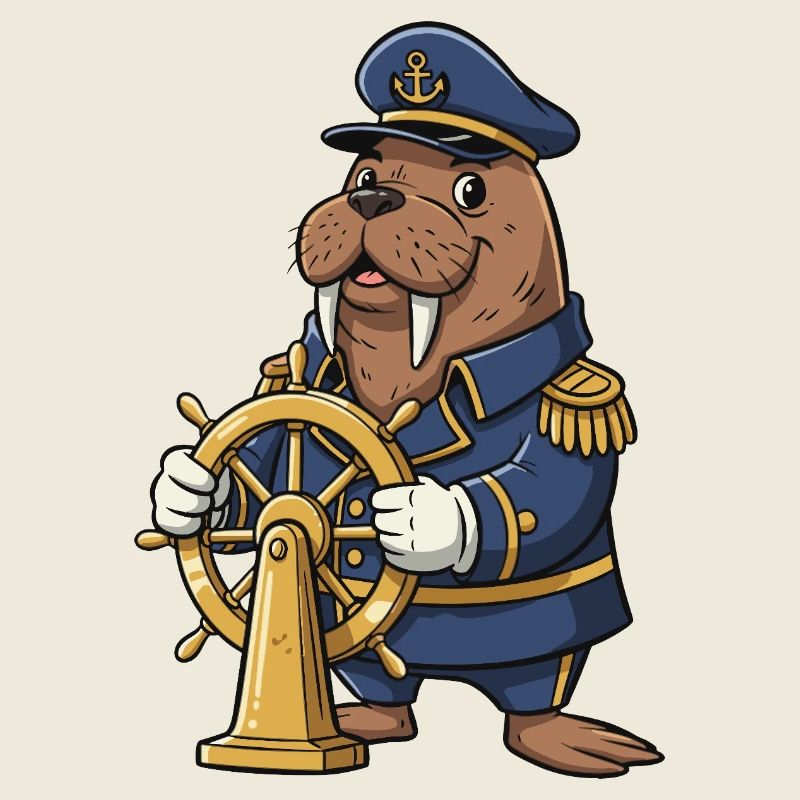 Captain's walrus at the wheel