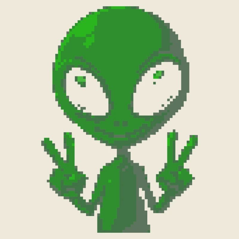 Pixel Alien Peace Sign