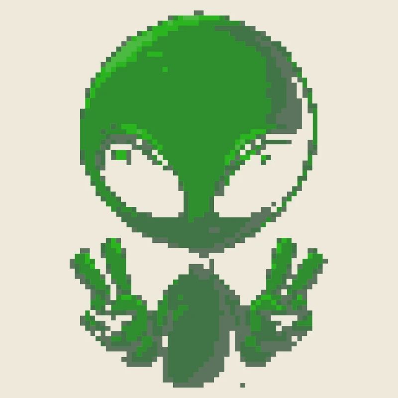 Pixel Alien Peace Sign