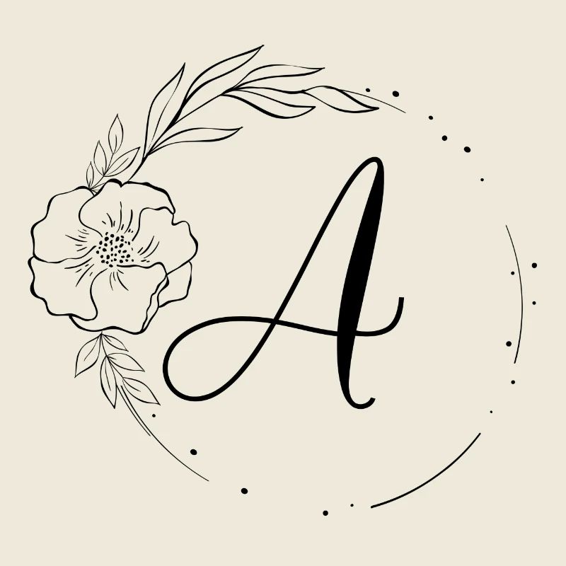 A Monogramm Floral, Line Art, personalisierbar