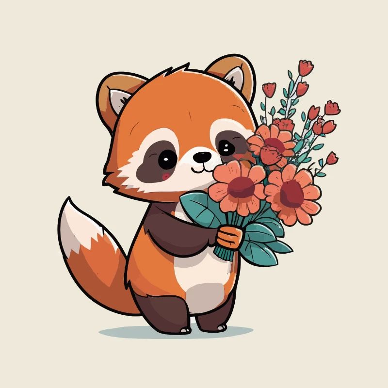 roter Panda mit Blumen