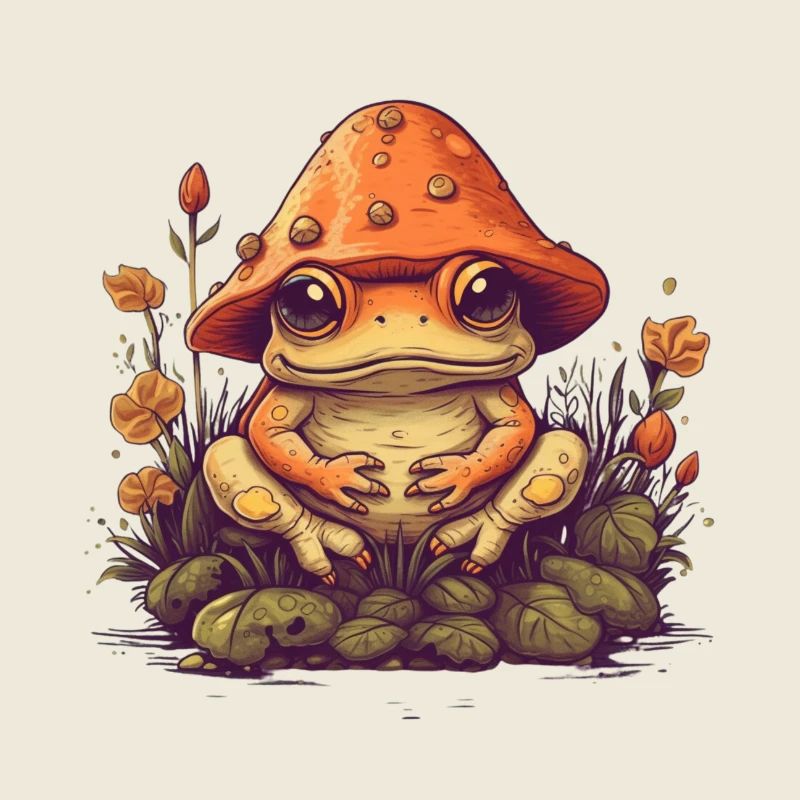 Crapaud mignon avec chapeau champignon drôle de grenouille nature