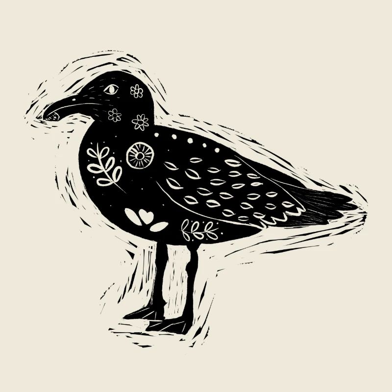 Style d’impression Seagull block. Noir