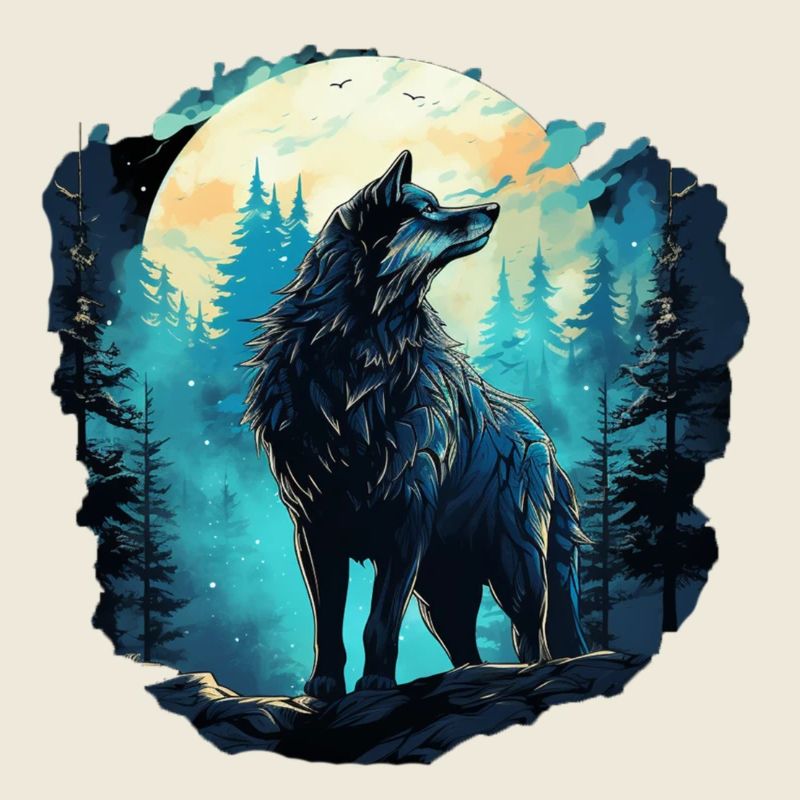 Wolf at full moon in the forest