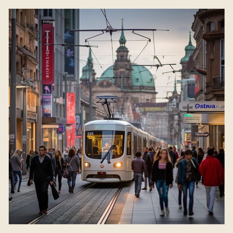 Straße mit Straßenbahn
