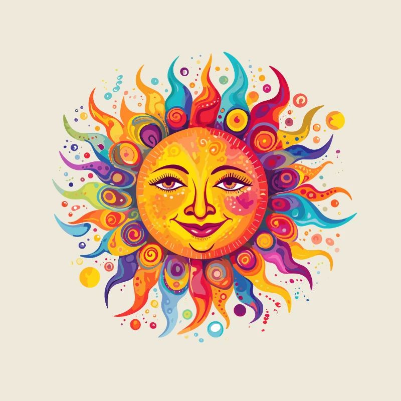 Le soleil coloré et amical