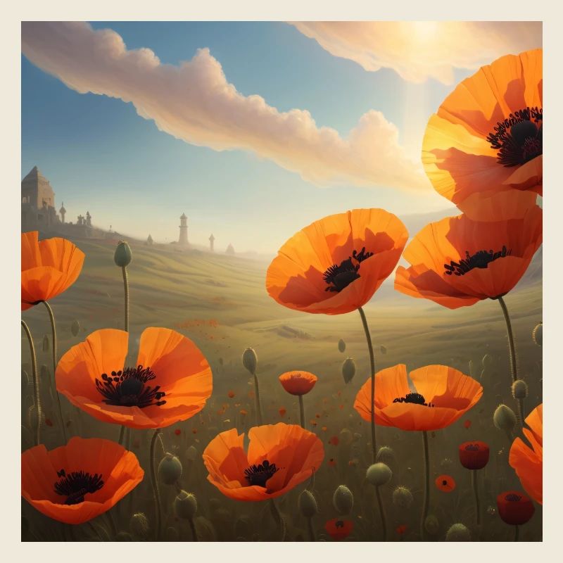 Champ de coquelicots au soleil du soir