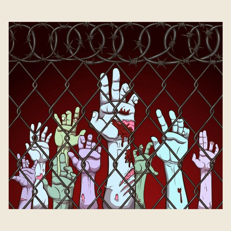 Zombie-Hände hinter Zaun