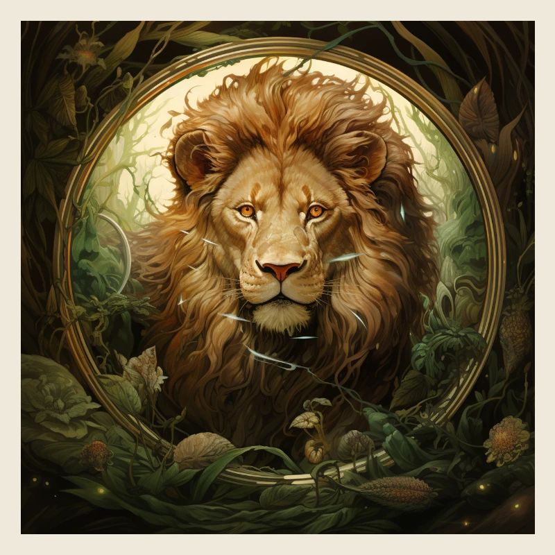 Pièce de verre lion dans les herbes