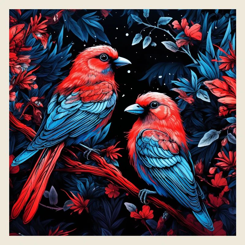 Oiseaux style néon fluo