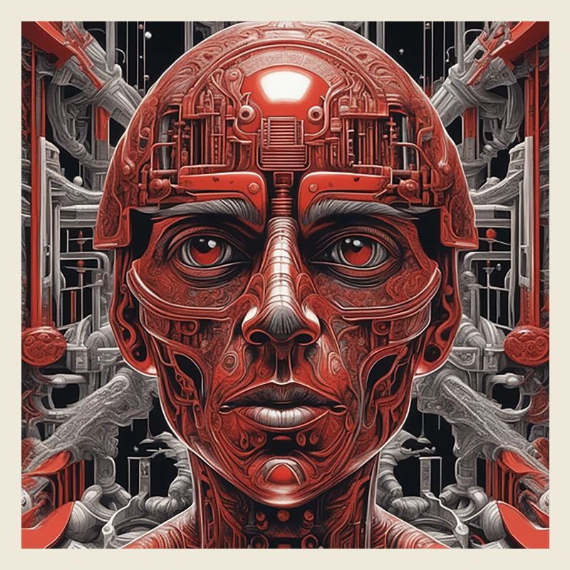 Techno red robot in the future