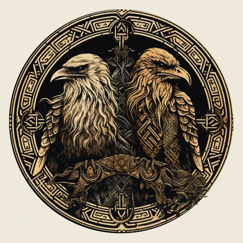Wikinger Hugin und Munin Raben Valhalla Vegvisir