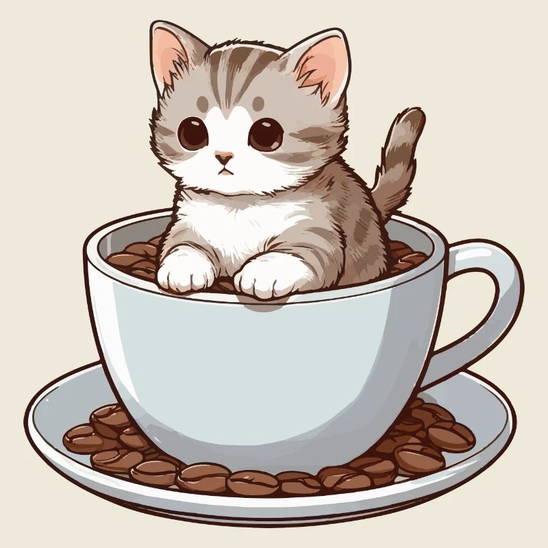 Katze sitzt in Kaffeetasse Kaffeetrinker