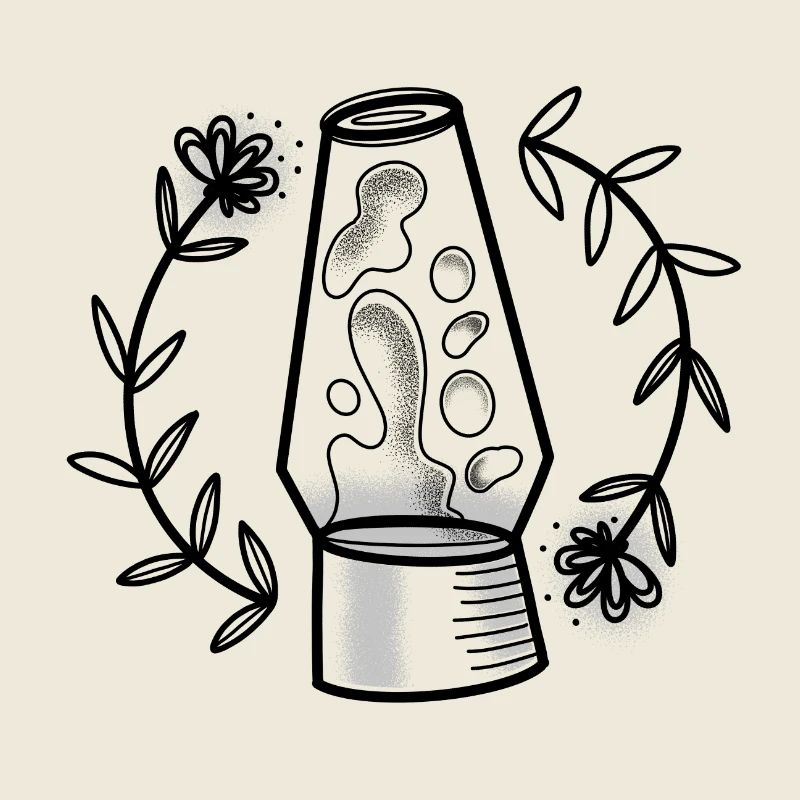Witchcore dessiné à la main lampe à lave et fleurs
