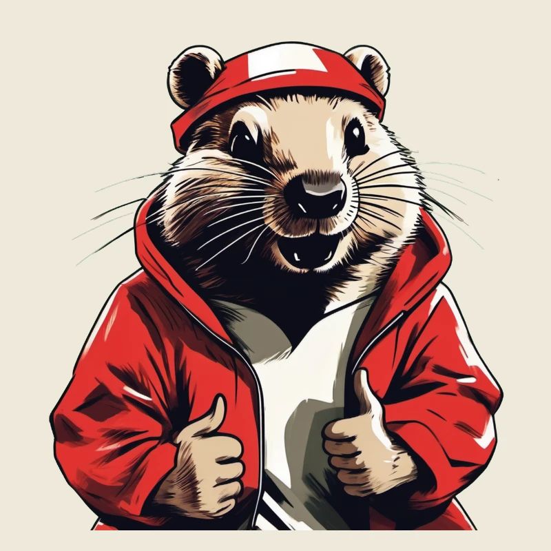 Cooler Biber mit roter Jacke