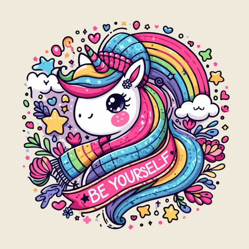 Regenbogen Einhorn Mütze und Schal Set - Sei du selbst