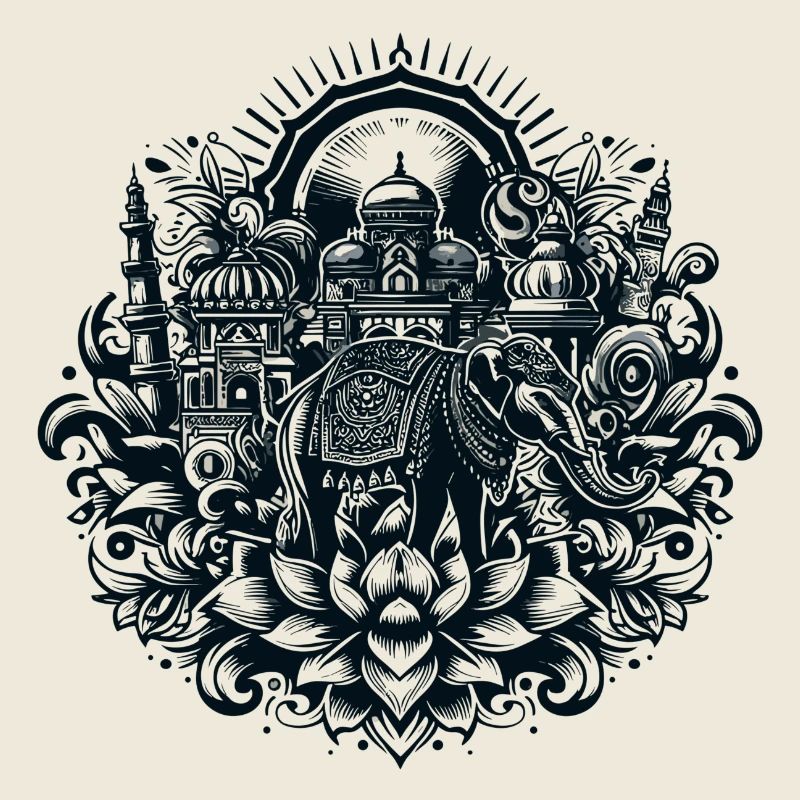 Exquisite indische Elefanten- und Tempelkunst