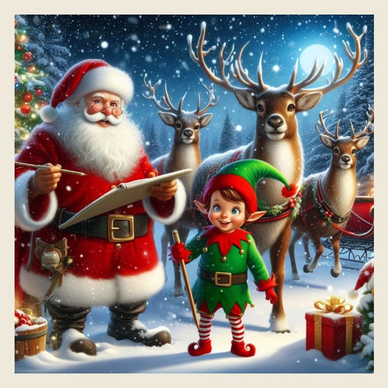 Weihnachtsmann, Elf und Rentier