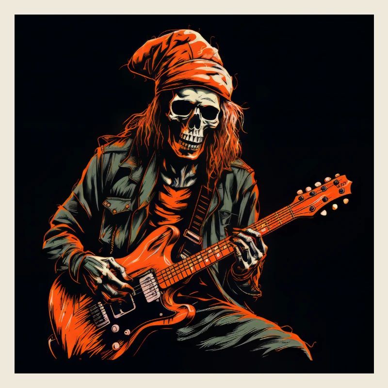 Orange Cap Skeleton Guitarist - Striking Vector