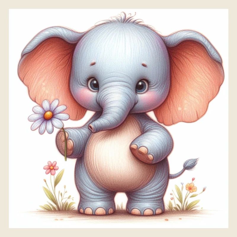 Bébé éléphant avec une fleur