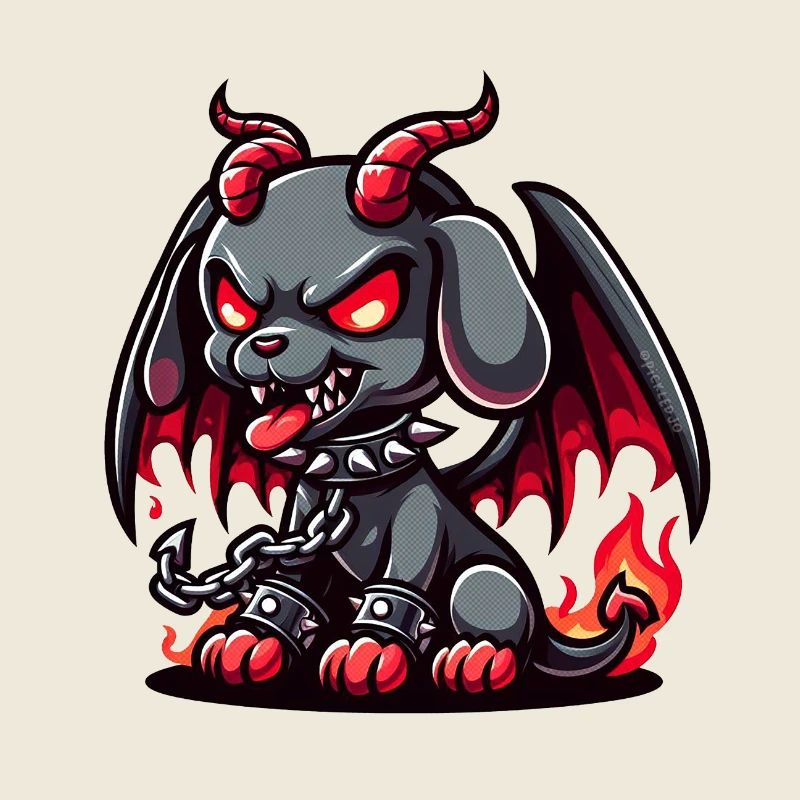 Demon Dog - Fiery Hellhound chibi cartoon