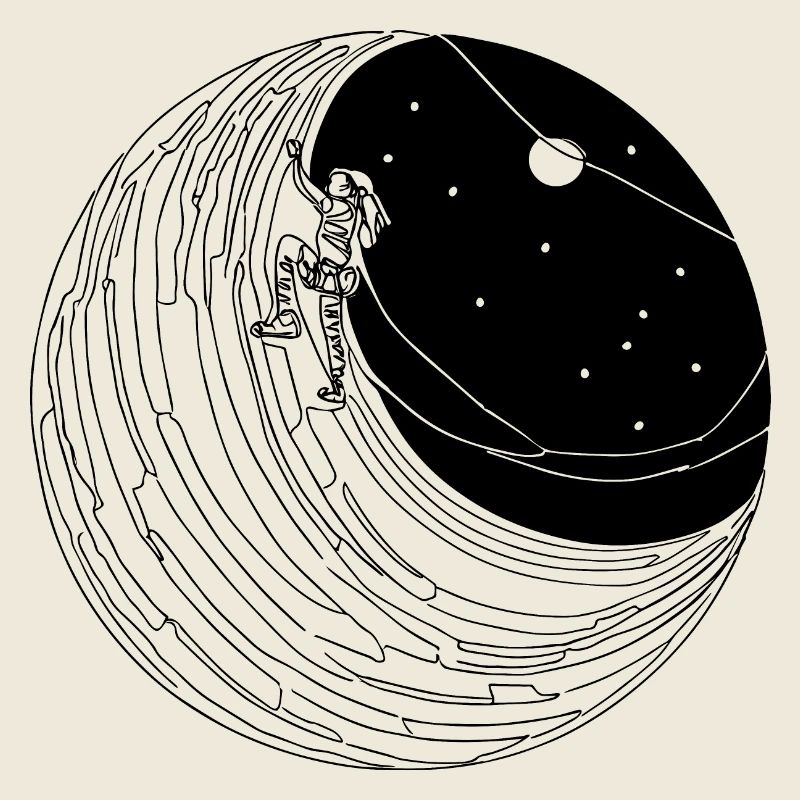 Bergsteiger auf dem Mond mit Sternen
