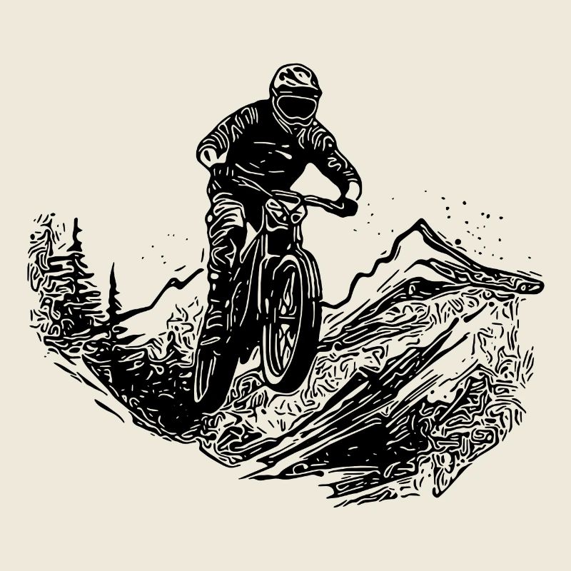 Mountainbiker Waldweg Berg Abfahrt