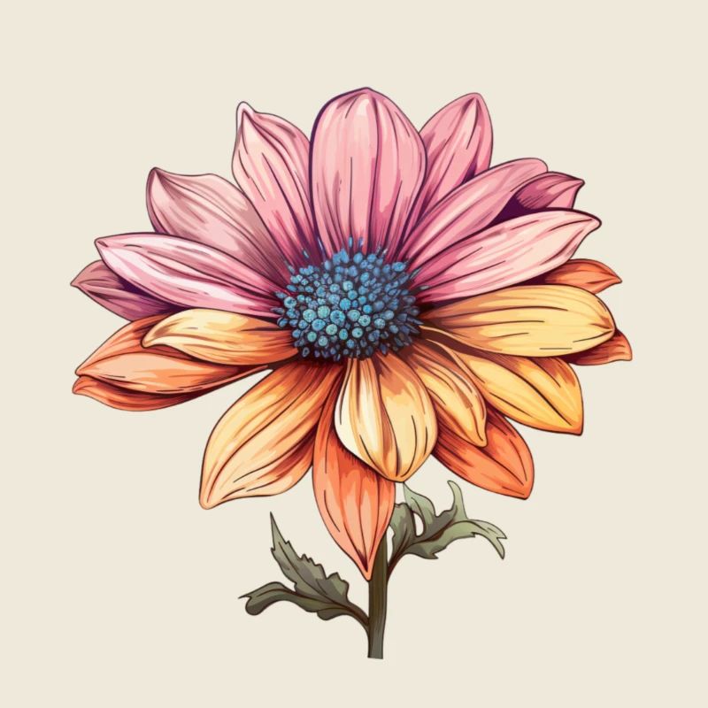 Belle fleur avec un accent rouge et jaune