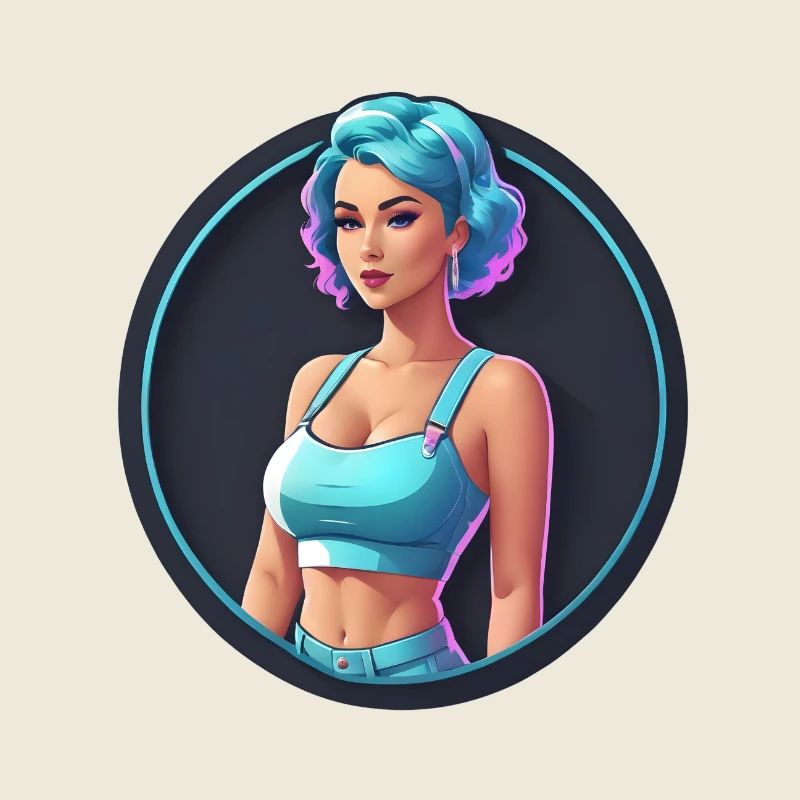 Fille rétro aux cheveux bleus