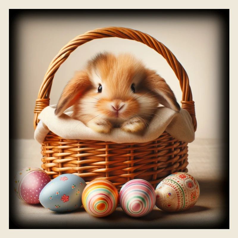 A cute bunny in a basket