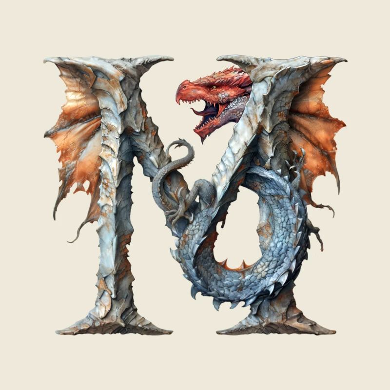 Buchstabe "M" im Drachendesign.