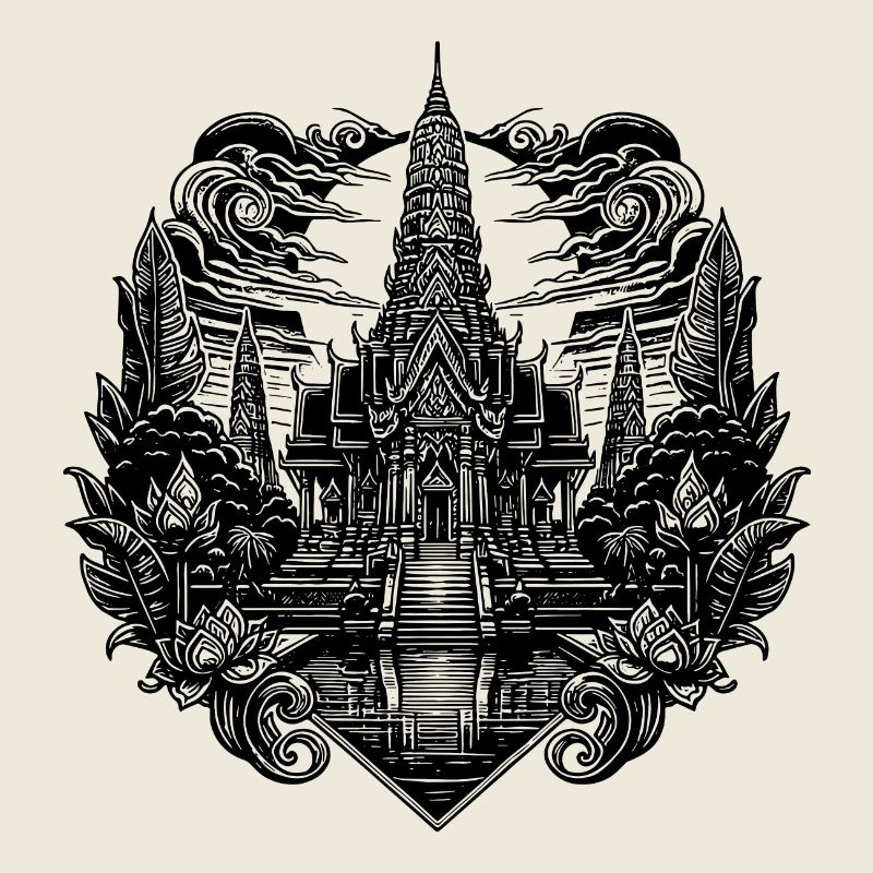 Moonlight behind exotic Thailand temple